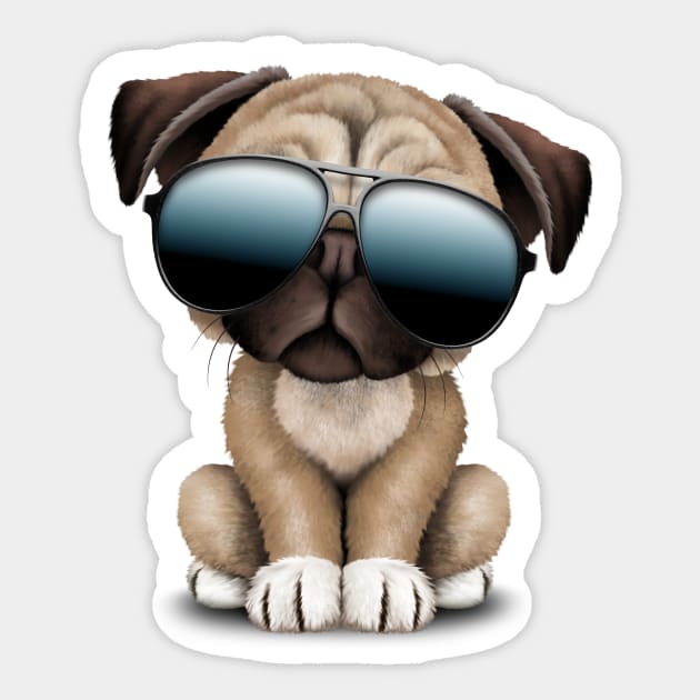 Cute Pug Puppy Dog Wearing Sunglasses Sticker by jeffbartels